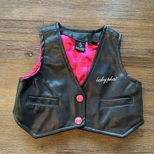 Baby Phat Baby Toddler Black Faux Leather Vest with Pink Details size 18 months
